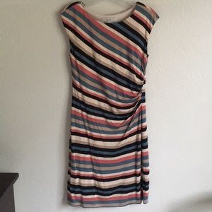 LOFT XS Striped Side Gathered Waist Dress